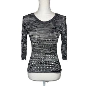 EXPRESS Black/White 3/4 Sleeve Open Knit Top XS